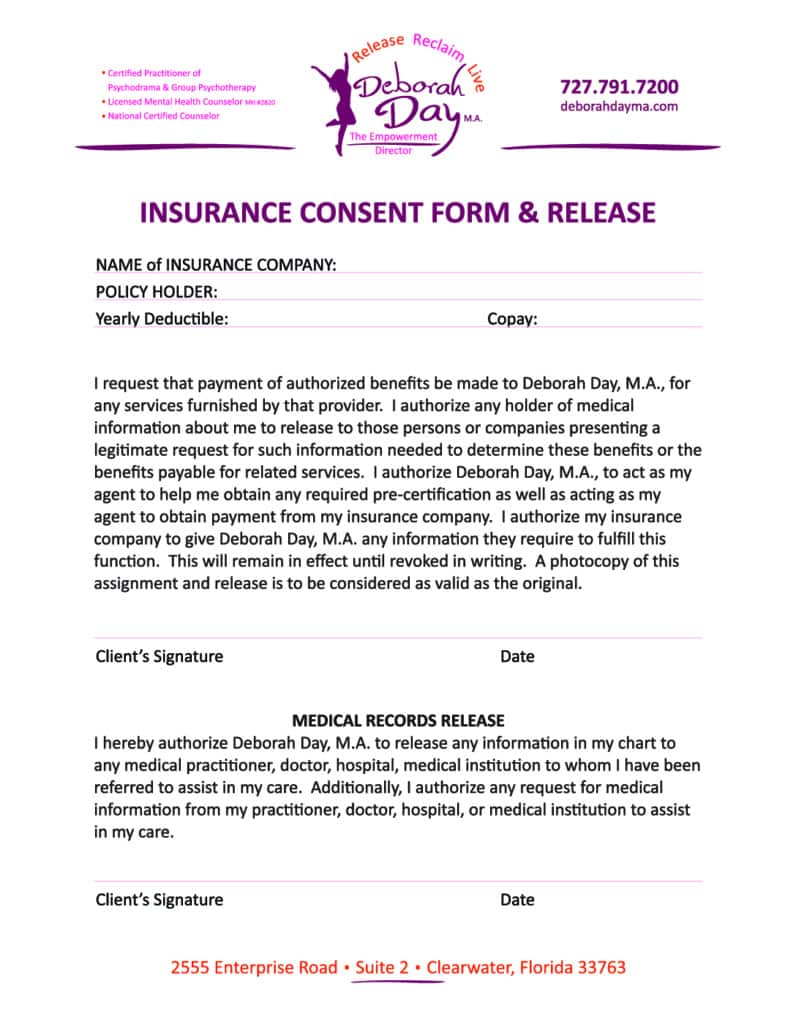DDayInsuranceConsentFormReleasev2 Deborah Day, M.A. Licensed
